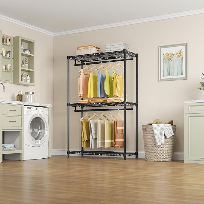 VIPEK X1 Expandable Clothes Rack Heavy Duty Adjustable from 2' to 3'5" with Adjustable Shelves and Hanger Rods, Reach-in & Walk-in Closets Metal Garment Racks Portable Closet, Black