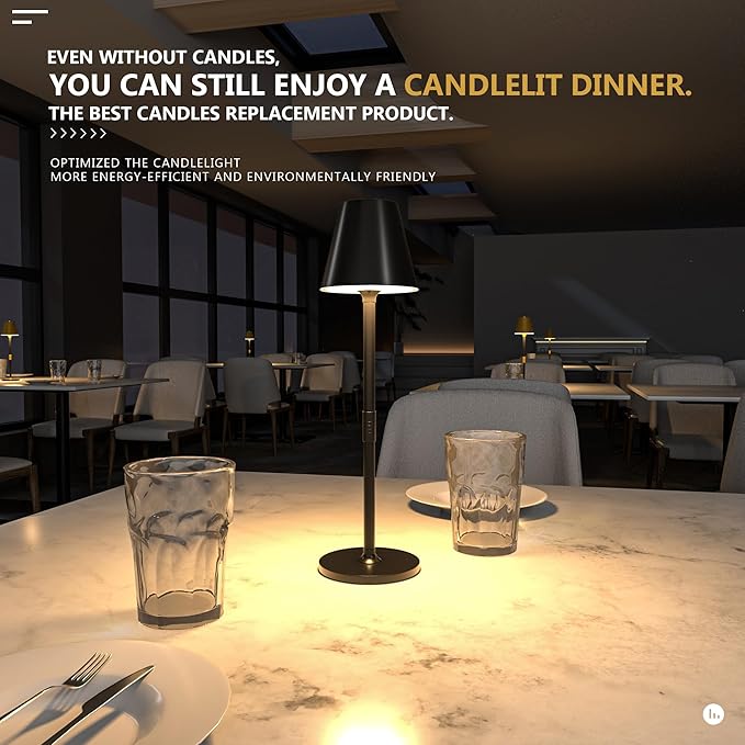 LED CordlessTable Lamp,4000mAh Rechargeable Battery Desk lamp,3 Level Brightness Beside Night Light, Minimalist Design, for Couple Dinner/Coffee Table/Restaurant/Bedroom(Black 4pack)