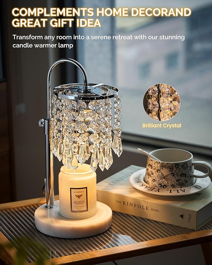 Candle Lamp Warmer with RGB Mode for Adjustable Height, Candle Warmer Lamp with Marble Base for Adjustable Height, Crystal Candle Warmer Lamp for Jar Candles, House Warming Decor Gifts, Silver