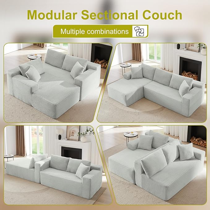 105''Sectional Cloud Couch with L Shaped Chaise,Modern Modular Sectional Sofa,Boneless Couch with Deep Seat,Comfy Couches for Living Room (Light Grey, Right Facing Chaise)
