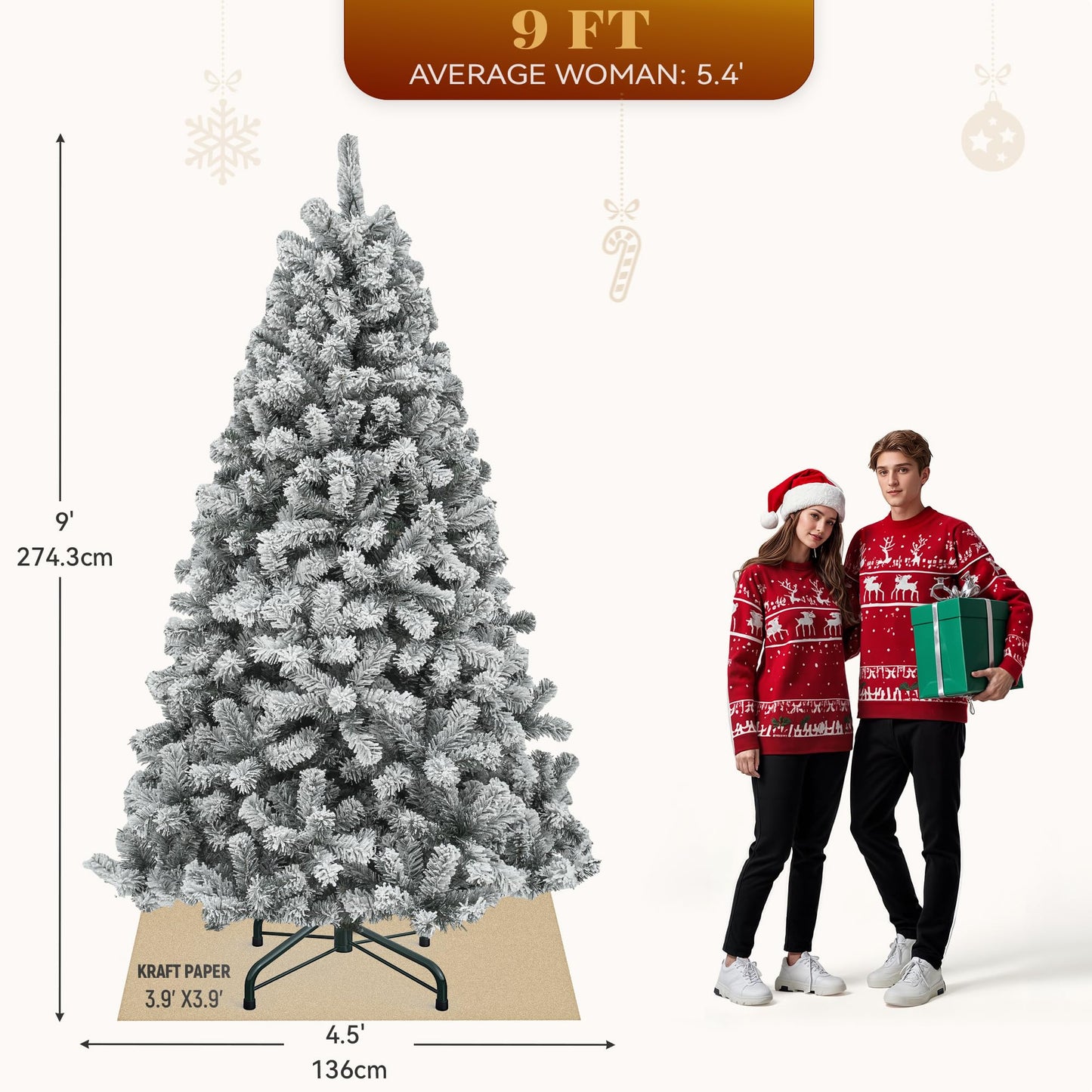 YITAHOME Prelit Snow Flocked Artificial Full Christmas Tree 9ft with Remote Control, Christmas Pine Tree with 11 Light-Modes, 2094 Branch Tips, and Foldable Base for Home, Party Decoration