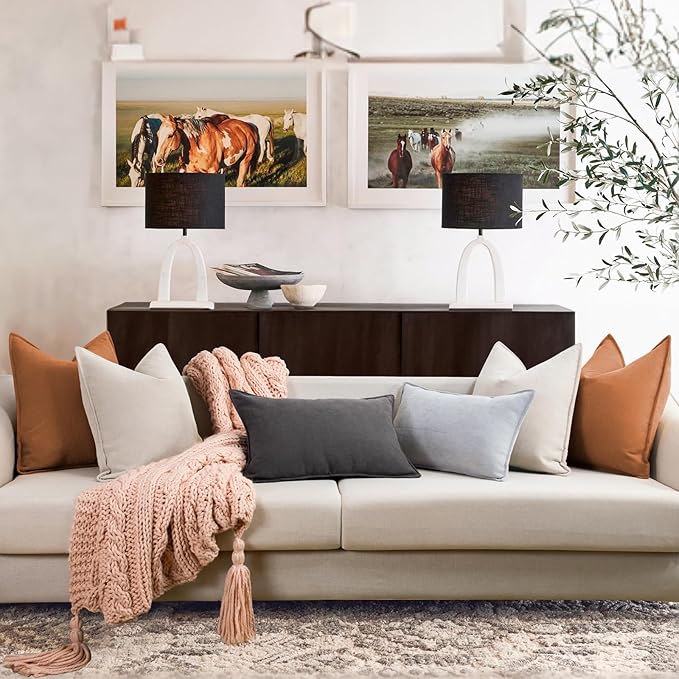 ZWJD Orange Pillow Covers 24x24 Set of 2 Chenille Throw Pillow Covers with Elegant Design Soft and Luxurious Decorative Throw Pillows for Couch, Bed, and Home Decor