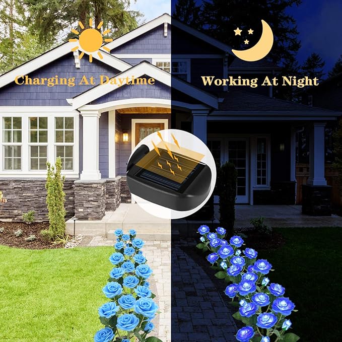 TYNLED Outdoor Solar Garden Stake Lights,Upgraded LED Solar Powered Light with 6 Rose Flowers, Waterproof Solar Decorative Lights for Patio Pathway Courtyard Garden Lawn