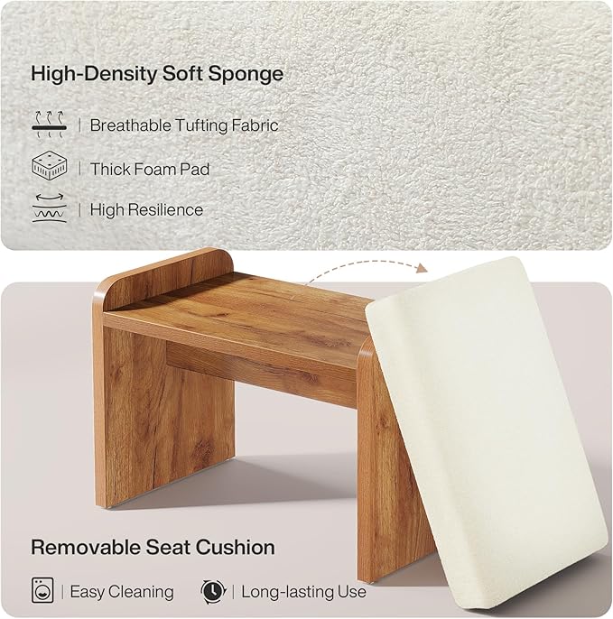 Tribesigns Entryway Bench, Upholstered Shoe Stool with Removable Cushion, H-Shaped Vanity Stool Footrest, Wooden Ottoman for Bedroom, Living Room, Dressing Room, Extra Seating for Small Spaces