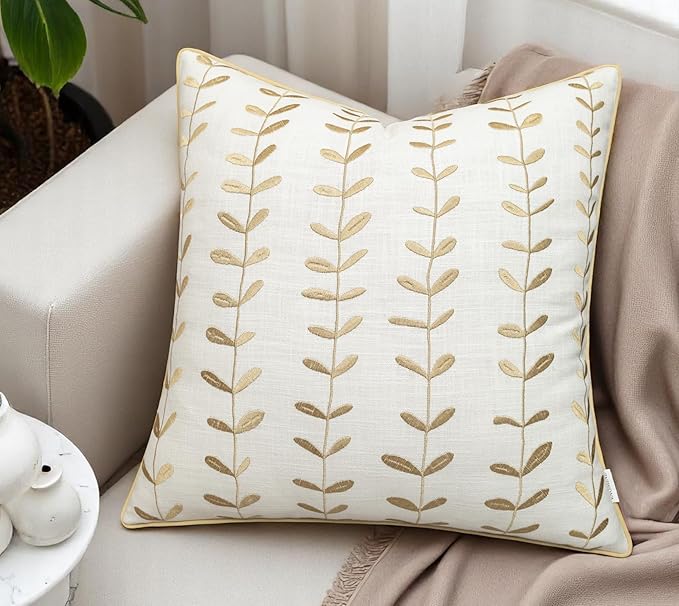 VAGMINE Embroidered Lollipop Pillow Cover - 18x18 Inches Square - 100% Cotton Ivory Decorative Cushion Cover - Sophisticated Embroidery - Neutral Aesthetic for Sofa, Couch, Bed, Living Room