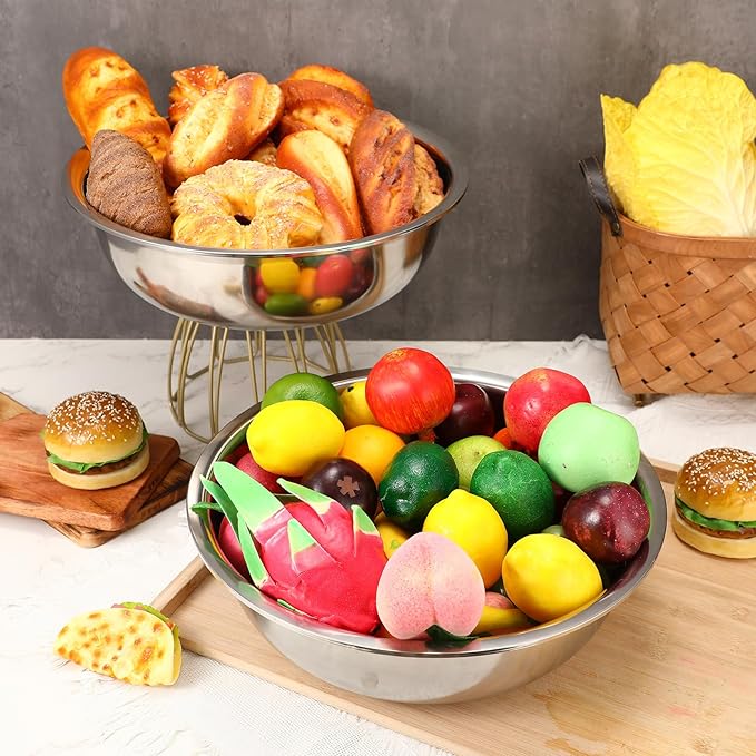 Nuogo 4 Pcs Stainless Steel Mixing Bowls Metal Mixing Bowls Extra Large Basin Salad Basin Deeper Edge Dishwasher Safe Mirror Finish for Home and Commercial, Silver (16 Inch 13 Qt)