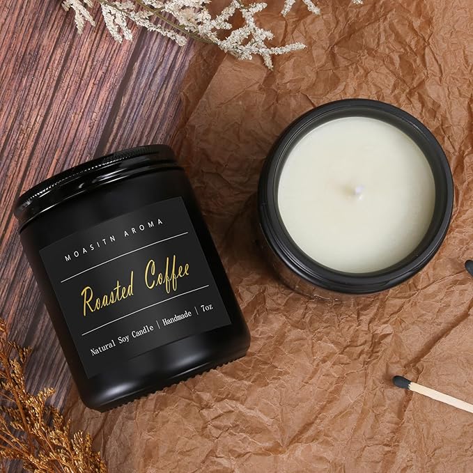 MOASITN Roasted Coffee Highly Scented Candle for Home|Organic Soy Candel| Handmade Long Lasting Aromatheraphy Jar Candles| Gift for Women,Men for Relaxing,Housewarming,Autumn|7oz