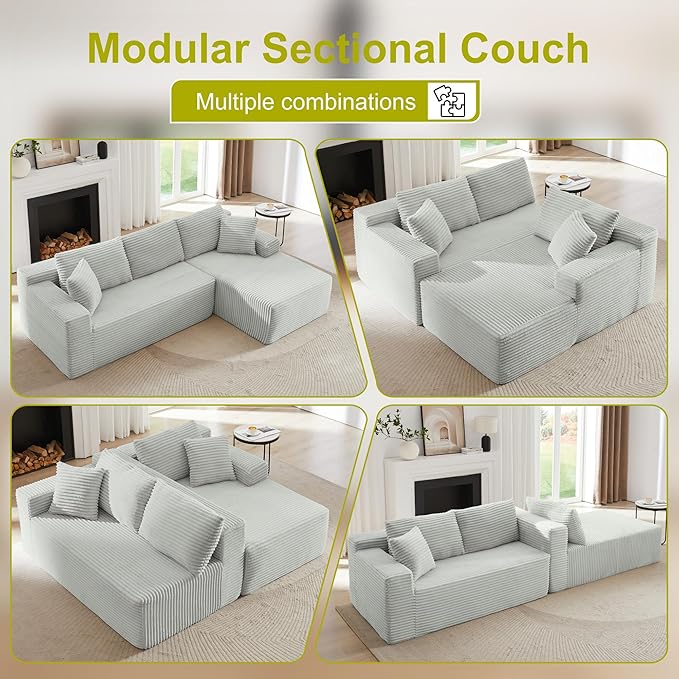 104''Sectional Cloud Couch with L Shaped Chaise,Modern Modular Sectional Sofa,Boneless Couch with Deep Seat,Comfy Couches for Living Room (Light Grey, Left Facing Chaise)