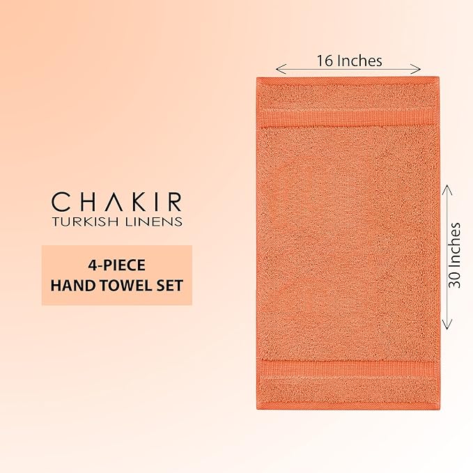 Chakir Turkish Linens 100% Cotton Premium Turkish Towels for Bathroom | 16'' x 30'' (4-Piece Hand Towel, Coral)