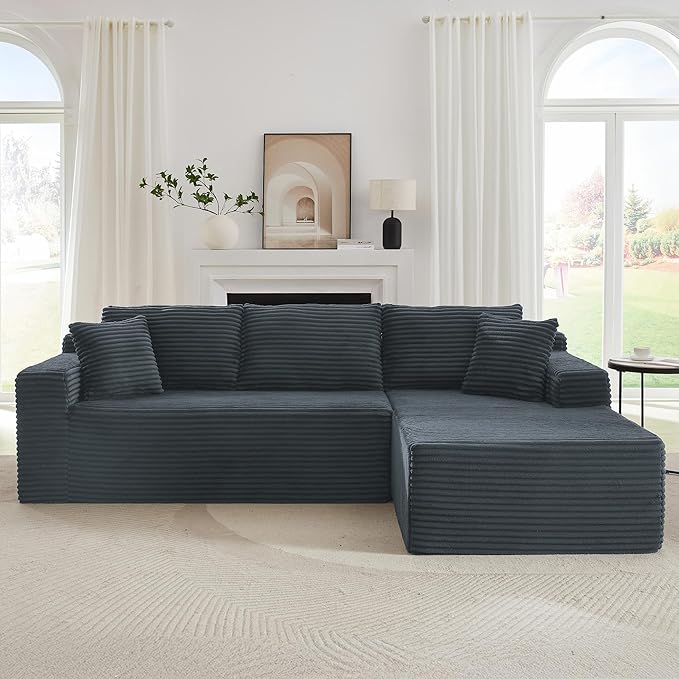 105''Sectional Cloud Couch with L Shaped Chaise,Modern Modular Sectional Sofa,Comfy Sectional Couches for Living Room,Bedroom,Apartment (Dark Grey, Right Facing Chaise)