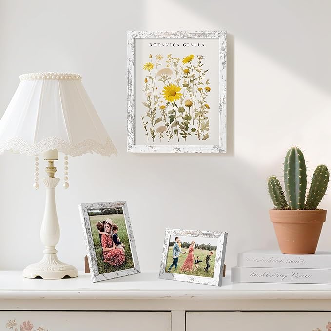 upsimples 10 Pack Picture Frames Collage Wall Decor for Mounting or Tabletop Display, Photo Gallery Frame Set for Family, Multi Sizes Including 8x10, 5x7, 4x6, Rustic White