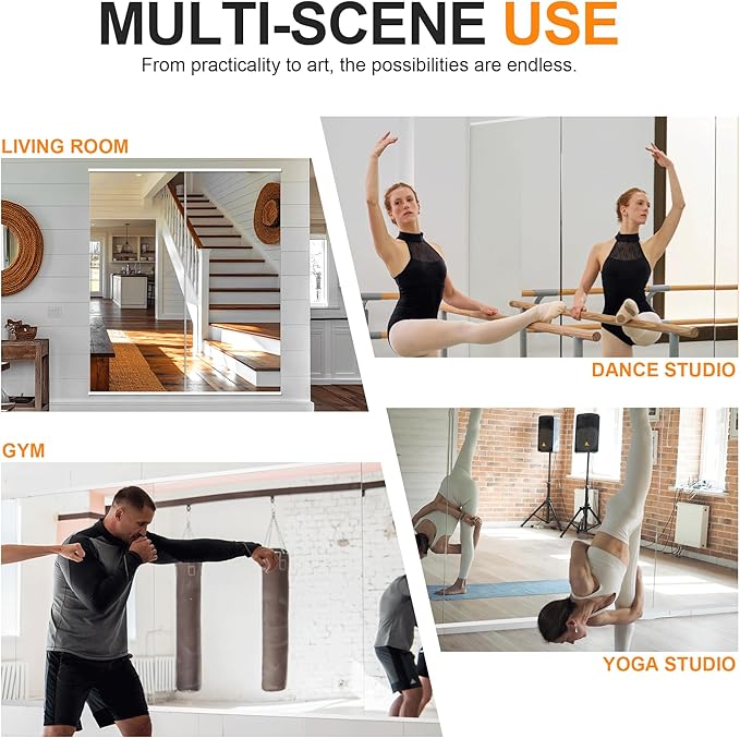 Delma Large Full Body Mirror for Yoga, Frameless Wall-Mounted Glass Panel (60"x25"-White) 2PCS for Home, Garage, Bedroom & Bathroom