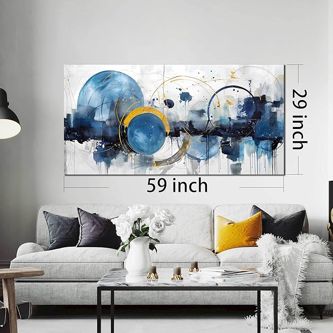ZHAOSHOP Modern Art Work for Wall Decor - Abstract Art Room Decor for Teens - Blue Pictures Wall Decor Ready to Hang Size 29" x 59"