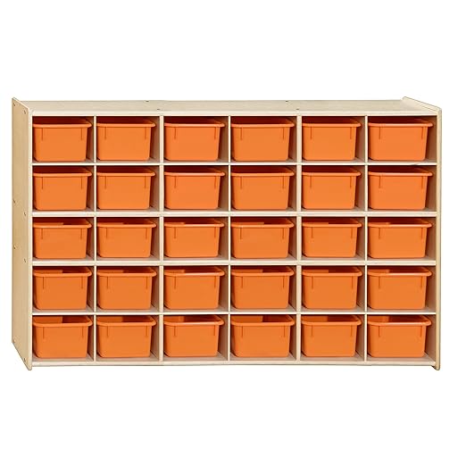 Contender Kids 30-Cubby Storage Organizer with Orange Bins, Kids Storage Box Made of Baltic Birch Plywood, Greenguard Gold Certified Multi-Storage Shelf