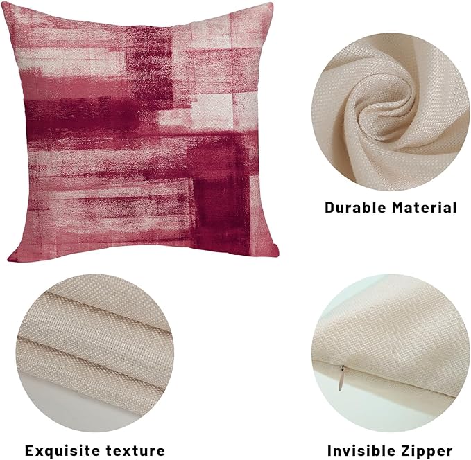 Boho Pillow Covers 18x18 Pack of 2 Hot Pink Art Painting Decorative Throw Pillow Covers Outdoor Decor Bohemian Abstract Modern Decor Pillowcase Farmhouse Linen Cushion Case for Couch Sofa