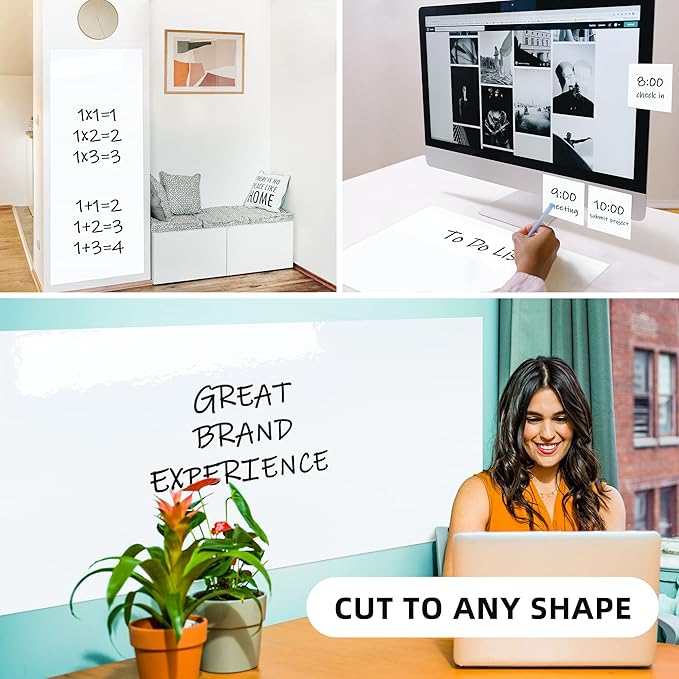 T&W SAME FILM White Board Dry Erase-Whiteboard Wall Sticker Roll 17.3''X78.7''-Self Adhesive Dry Erase Paper for Desk/Glass/Fridge/Office/Door/Classroom/Kids/Adults-3 Markers-White