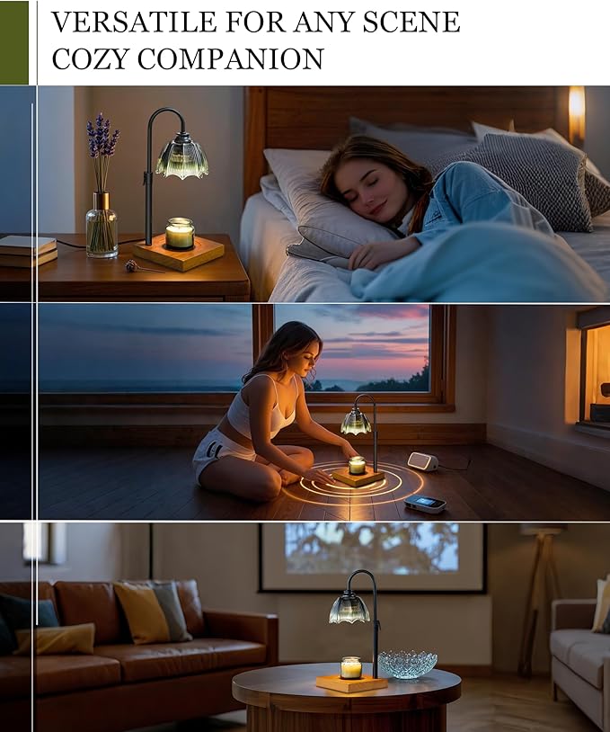 Candle Warmer Lamp with Timer, Dimmer & Adjustable Height, 25MM Rubber Wood, 2 Blubs, Fit All Size Jar Scented Candles, Safe Aromatherapy Light for Sleep, Work, Yoga, Bedroom, Office, Gift for Women