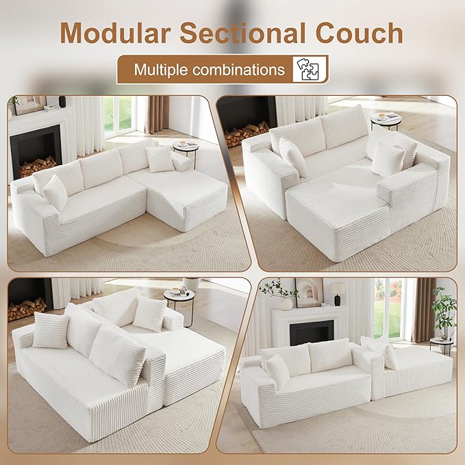 105''Sectional Cloud Couch with L Shaped Chaise,Modern Modular Sectional Sofa,Comfy Sectional Couches for Living Room,Bedroom,Apartment (White, Left Facing Chaise)