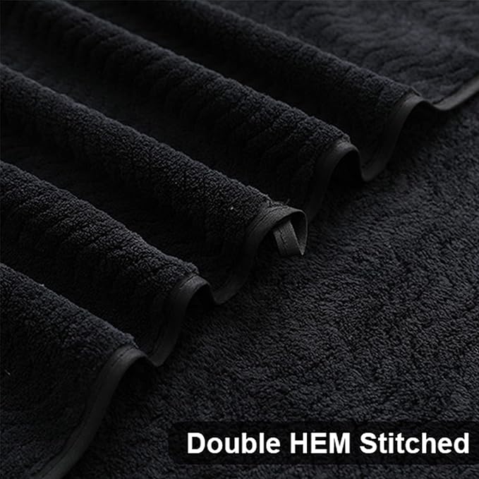 Ultra Soft Bath Towel Set of 4, Black Extra Large Textured Microfiber Luxury Towels 35x70 in, Quick Dry, Highly Absorbent, Fluffy, Oversized, for Bathroom Shower Pool Hotel Beach