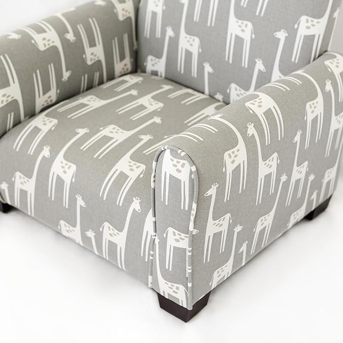 Kid Rocking Chair for Toddlers, Child Chair for Little Kids, Upholstered Toddler Armchair for Children, Comfy and Cute Little Kid Chairs (Legs, Grey Giraffes Print)