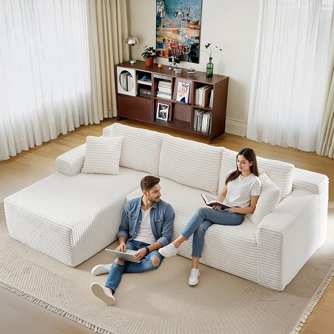 105''Sectional Cloud Couch with L Shaped Chaise,Modern Modular Sectional Sofa,Comfy Sectional Couches for Living Room,Bedroom,Apartment (White, Left Facing Chaise)