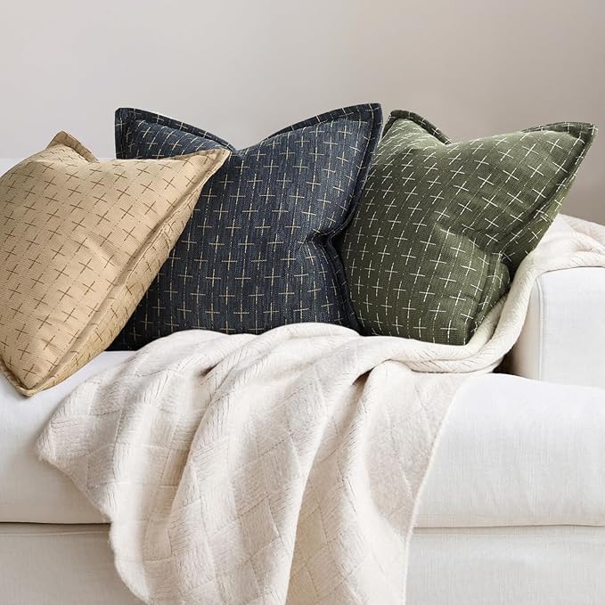ZWJD Pillow Covers 22x22 Set of 2 Soft Polyester Textured Pillow Covers with Stylish Flange Edge Cozy Farmhouse Throw Pillows for Couch Bed Sofa Living Room