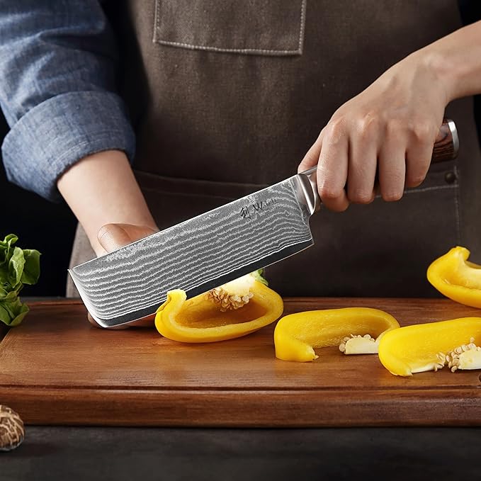 Wakoli Damascus Nakiri & Chef Knife 7-inch - 67-Layer VG10 Core Steel, Razor Sharp Japanese Vegetable Knife with Pakkawood Handle, for Precision Chopping, Slicing & Cuisine - Gift Box (EDIB)