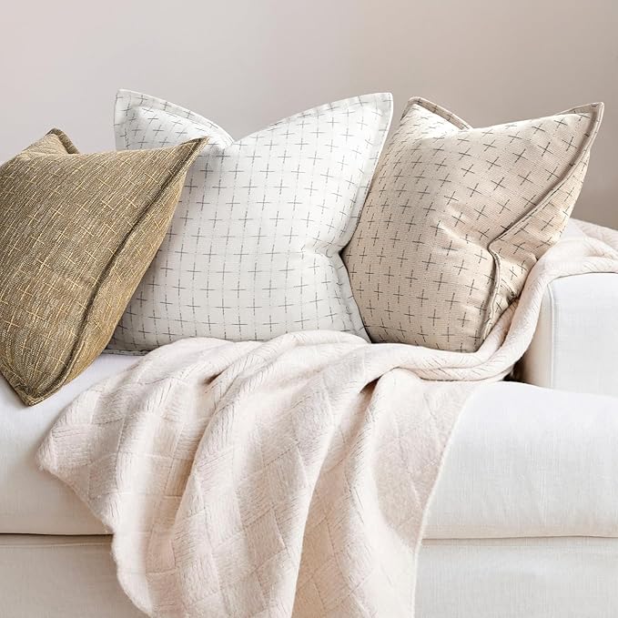 ZWJD Pillow Covers 26x26 Set of 2 Soft Polyester Textured Pillow Covers with Stylish Flange Edge Cozy Farmhouse Throw Pillows for Couch Bed Sofa Living Room