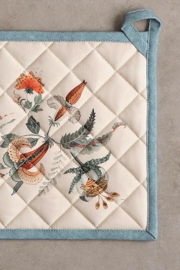 Maison d' Hermine Pot Holders 100% Cotton Heat Resistant Potholders 8" x 8" Hot Pads with Loop for Thanksgiving Christmas Decorations BBQ Cooking Baking Handling Hot Pans (Pack of 1, Dalida)