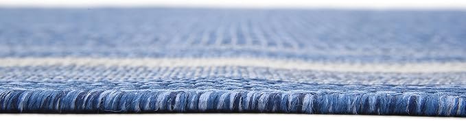Unique Loom Outdoor Border Collection Area Rug - Soft Border (8' x 11' 4" Rectangle, Blue/ Ivory)