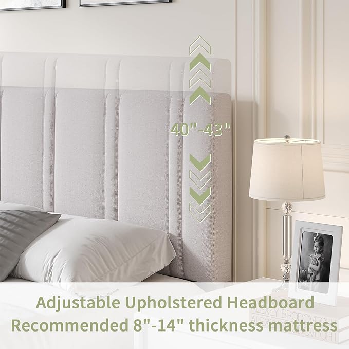 Full Bed Frame, Upholstered Platform Bed with Button Tufted Headboard, White Bed Frame Full Size, No Box Spring Required, Easy Assembly, White