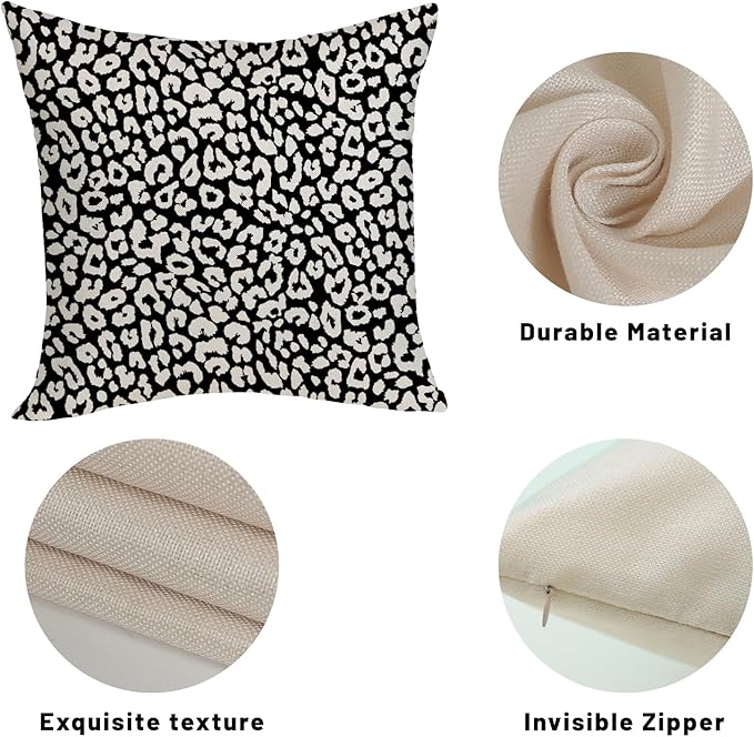 Leopard Print Pillow Covers 18x18 Pack of 2 Black Beige Animal Pattern Cheetah Decorative Throw Pillow Cover Outdoor Decor Boho Abstract Modern Pillowcase Farmhouse Cushion Case for Couch Sofa