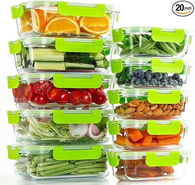 UMEIED 10 Pack Glass Food Storage Containers with Lids Leakproof, Airtight Glass Meal Prep Containers For Lunch, On The Go, Leftover, Dishwasher Safe