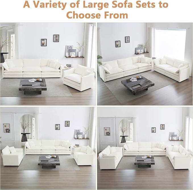 mikibama Luxury Modular Sectional Sofa, 146.5" Modern Chenille Comfy Cloud Couches for Living Room Office, 4 Seater Deep Sofa with 2 Armrest Pillows and 4 Toss Pillows, Beige