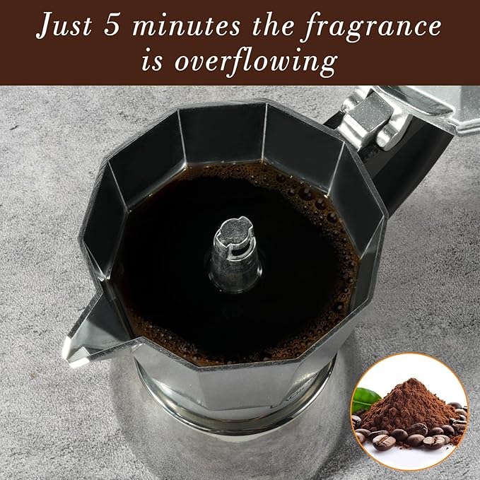 Stovetop Espresso Maker, 6Cup Moka Pot, Espresso Machine Compatible with Induction Cooktops, 300ml Stainless Steel & Aluminum Cuban Coffee Maker for Cafetera Cubana, Silver