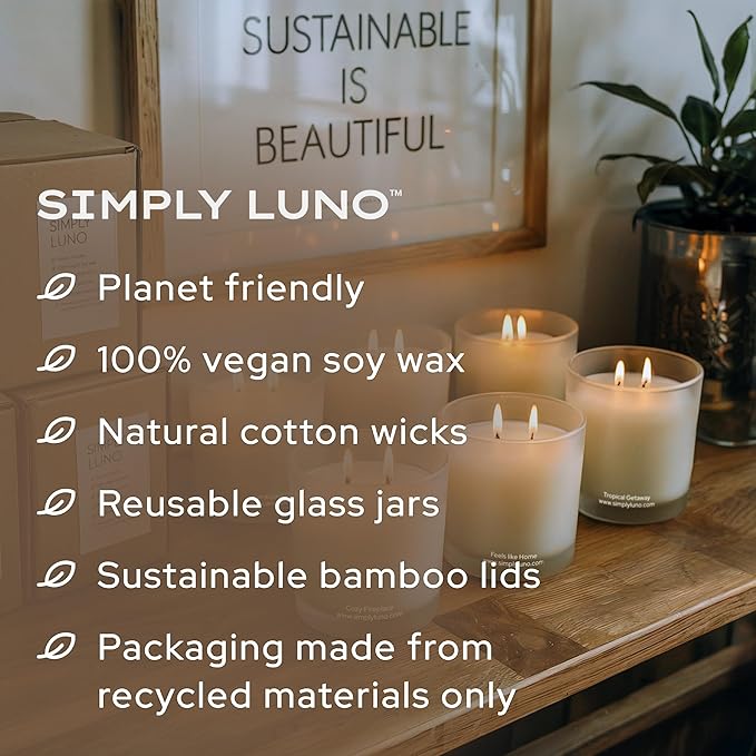 Cozy Fireplace Scented Candle – 14oz Soy Wax with Sandalwood & Mahogany – Long Lasting 50+ Hour Burn – Eco Friendly & Hand Poured – Luxury Gift Box in Reusable Jar with Bamboo Lid