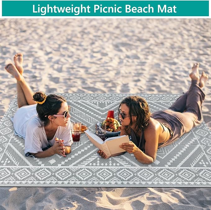 Waterproof Outdoor Rug 4x6 ft, Reversible Plastic Straw Mat, Large Floor Mat for Patio, Camping, Picnic, Backyard RV, Deck, Grey