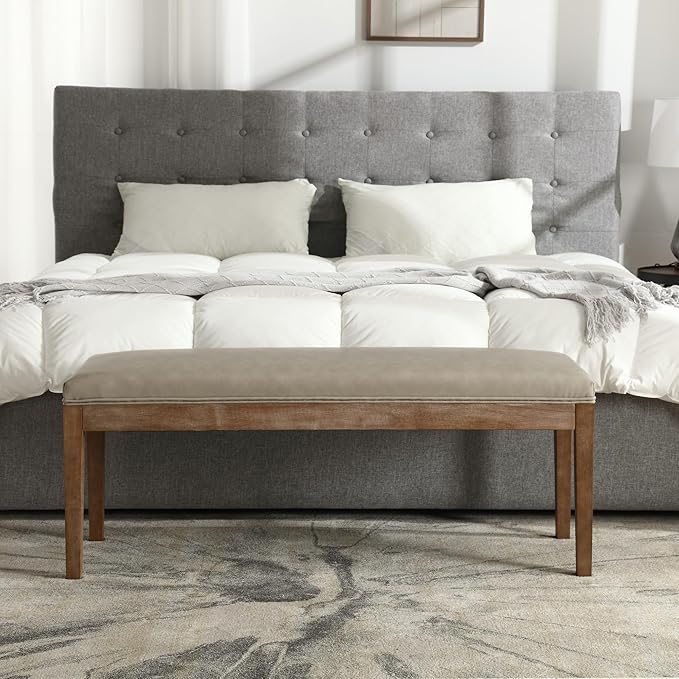 Upholstered Entryway Bench Modern Shoe Benches for Hallway Porch Bedroom Bench for End of Bed Dining Bench for Dining Table Dining Room Kitchen Window with Wood Legs, PU Leather, Grey