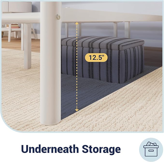 Allewie 14 Inch King Size Metal Platform Bed Frame with Headboard and Footboard, Underbed Storage, Strong Metal Slats Support, Mattress Foundation, No Box Spring Needed, Easy Assembly, White