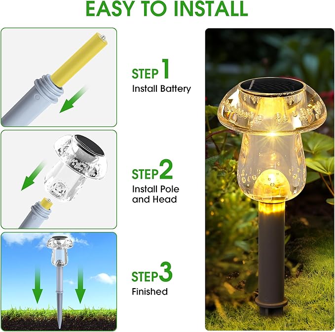 Solar Outdoor Lights, 8 Pack Waterproof Solar Mushroom Lights for Garden Yard Pathway Path Walkway Driveway Lawn Landscape Outside Decor(Warm White)
