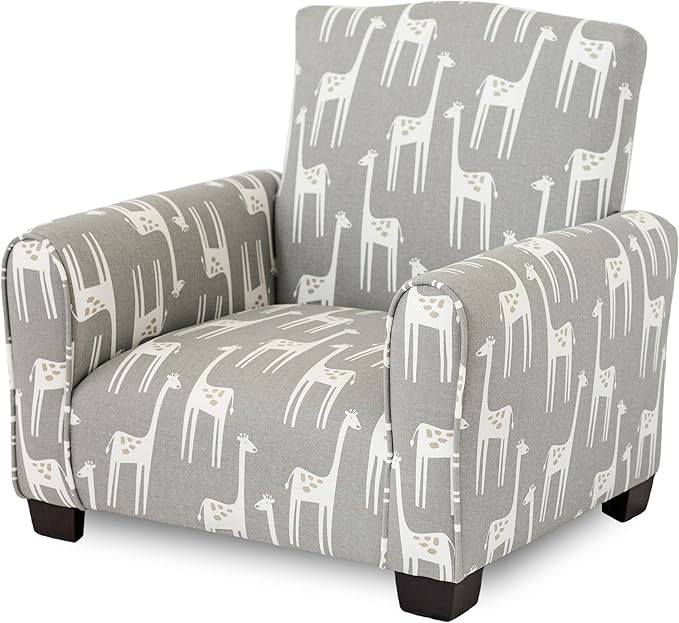 Kid Rocking Chair for Toddlers, Child Chair for Little Kids, Upholstered Toddler Armchair for Children, Comfy and Cute Little Kid Chairs (Legs, Grey Giraffes Print)