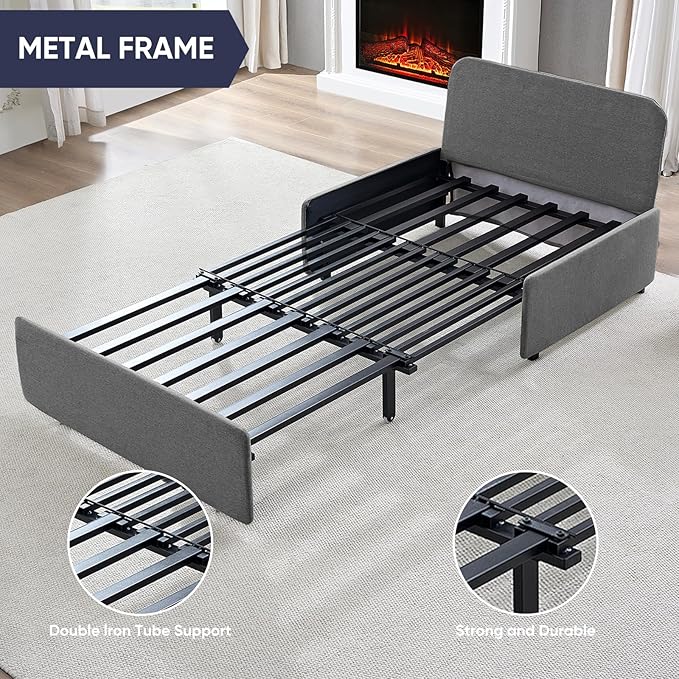 2 in 1 Pull Out Sofa Bed Full Size, Small Convertible Sleeper Sofa Couch, Linen Folding Guest Bed with Wheels and Cushions Pillow, Futon Sofas Couch Beds for Bedroom Office Lounge - Light Grey