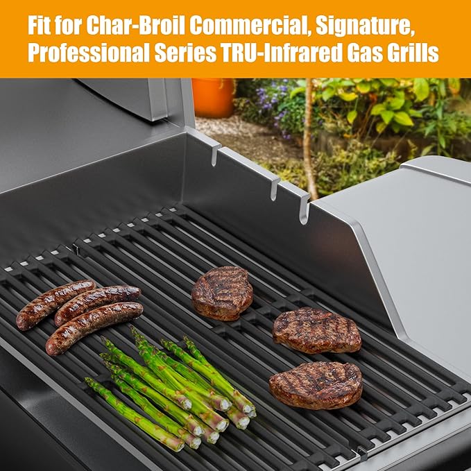 BBQ-PLUS 17'' x 6" Stainless Steel Infrared Emitter Plate and Cast Iron Grill Grates Replacement for Charbroil TRU-Infrared 2015 and Newer Commercial,Signature, Professional Series Gas Grill