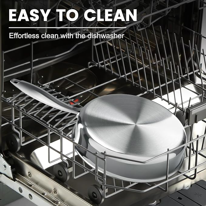 Non Stick Frying Pans,Hybrid Frying Pan with Lid,Non Toxic Frying Pans Nonstick,Stainless Steel Skillet,Dishwasher and Oven-Safe,Compatible with All Cooktops, 2-Piece Set (7.8+11in)