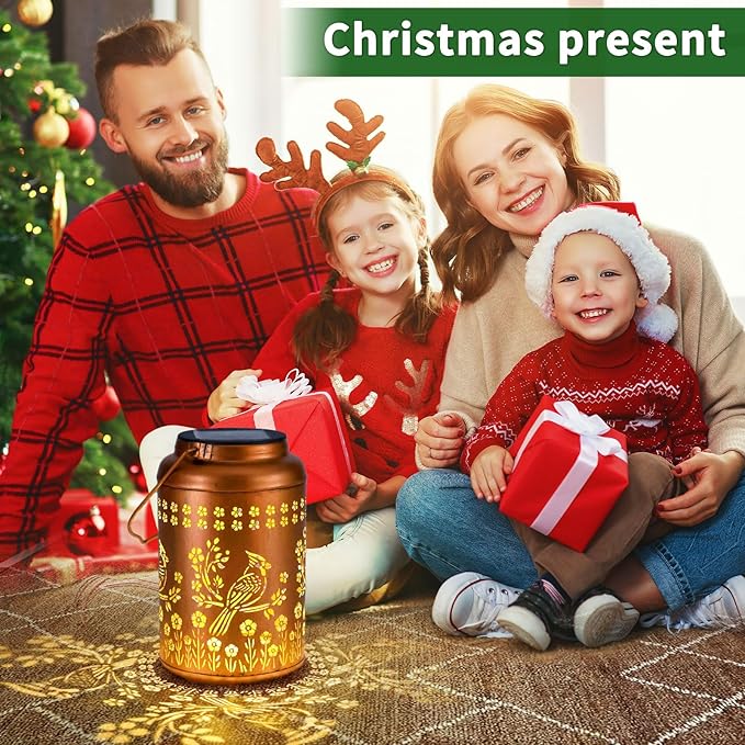 Cardinal Solar Lanterns Outdoor Waterproof Garden Decor-Birthday Gifts for Women Men Mom Grandma Cardinal Hanging Solar Lights Metal Bird Decorative Lantern for Yard, Patio, Lawn,Pathway, Landscape