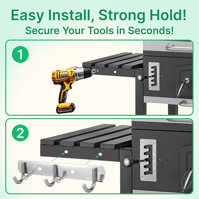 TidyFriend Grill Hooks for Utensils, 2 Pack Heavy Duty BBQ Grill Utensil Holder with 8 Screws, Metal Grill Tool Hanger for Char-Broil, Weber, Blackstone, and Charcoal Grills