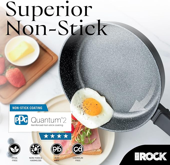 THE ROCK SOHO 12.5-Inch Non Stick Frying Pan with Lid – Nothing Sticks, Never Warps, Lasts Longer, Healthy Skillet with Heat-Resistant Handle, PFOA Free, Oven & Dishwasher Safe, Black