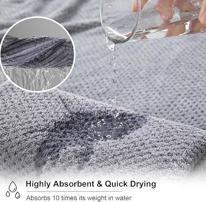 8 Piece Large Grey Family Bath Towel Set-2 Oversized Bath Towel Sheets,2 Hand Towels,4 Washcloths-600GSM Soft Highly Absorbent Quick Dry Beach Chair Towels Woven Towels for Bathroom Hotel and Spa