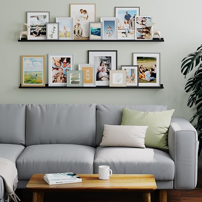 You Have Space 60" Long Picture Ledge Floating Wall Shelf for Living Room, Office, Farmhouse, Kitchen Decor, Black Set of 2