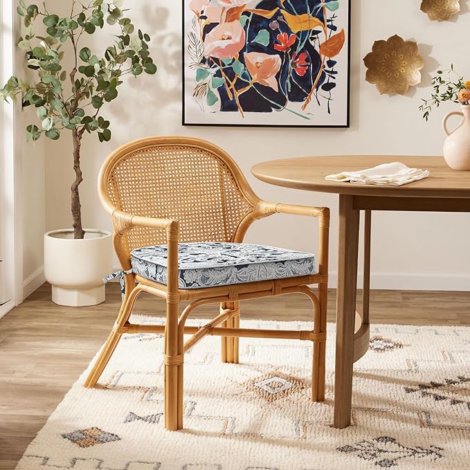 Set of 2 Outdoor Chair Cushions 19"x19"x2",Water Repellent Dining Seat Cushion with Ties and Removable Covers, Chair Cushions for Indoor and Patio Furniture, Damask Lapis